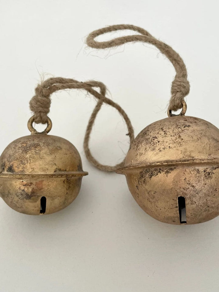 Fort & Field 2 1/2" Cross-Cut Sleigh Jingle Brass Finish Bell Jute Hanger | Twentyseven Toronto