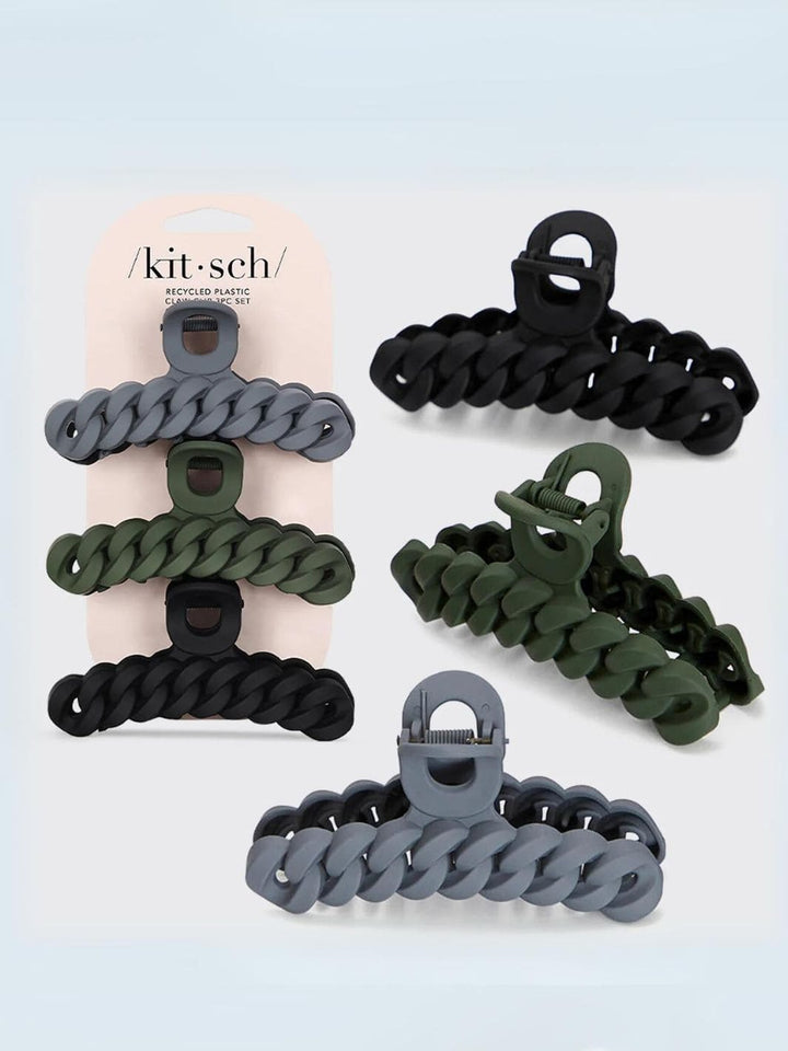 KITSCH Eco-friendly Chain Claw Clip 3pc Set - Black/Moss | Twentyseven Toronto