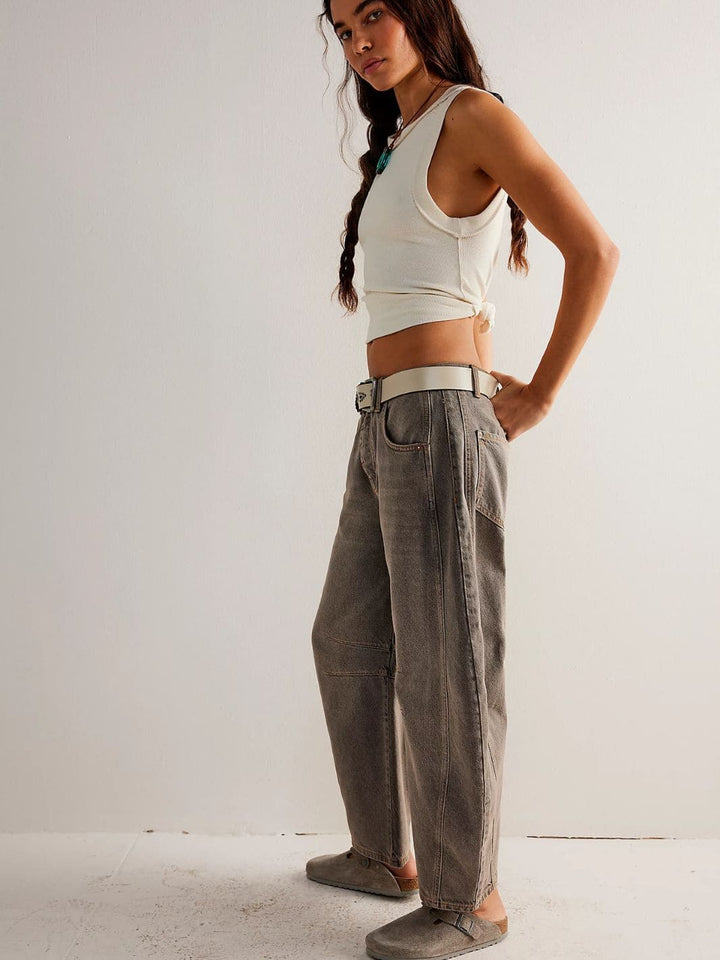 Free People Good Luck Mid-Rise Barrel Jeans in Archive Grey | Twentyseven