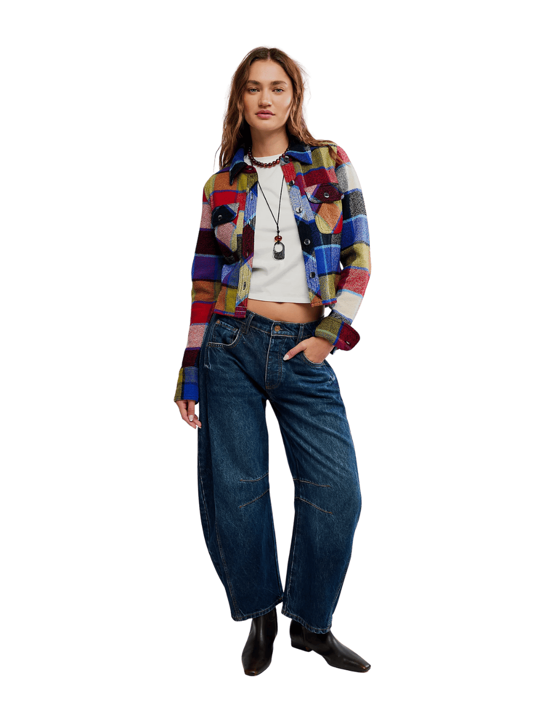 Free People Lost In Plaid - Camicia Di Flanella Patchwork Rara - Donna Taglia S - Usata