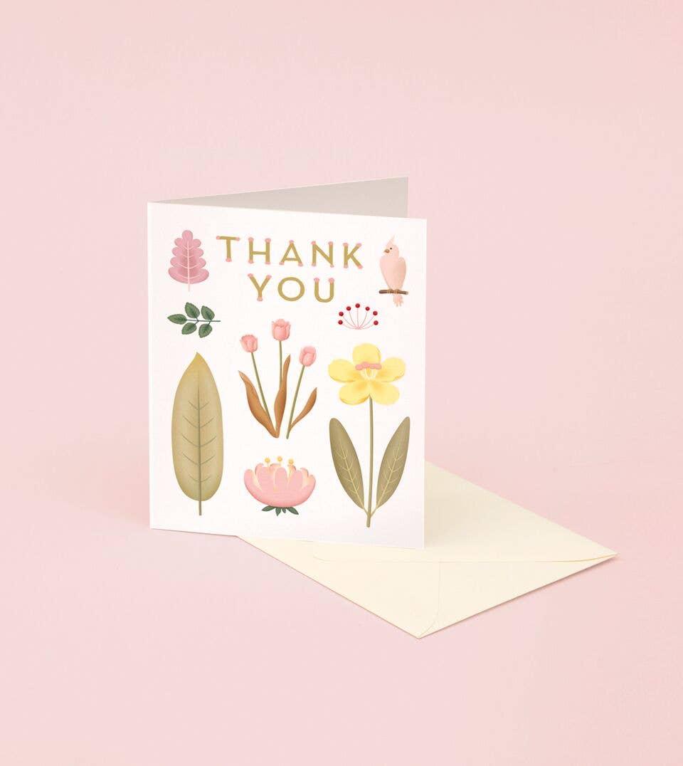 Parrot Botanical Thank You Card - Cream
