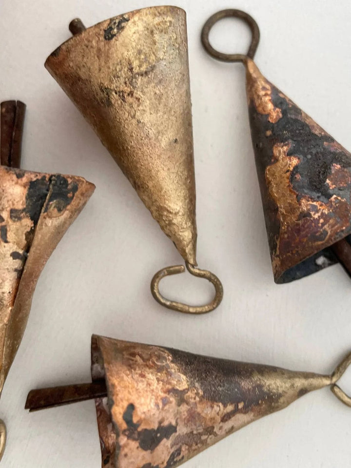 Fort & Field 2 1/4" Rustic Cone Shape Tin Brass Finish Bell Metal Striker | Twentyseven Toronto