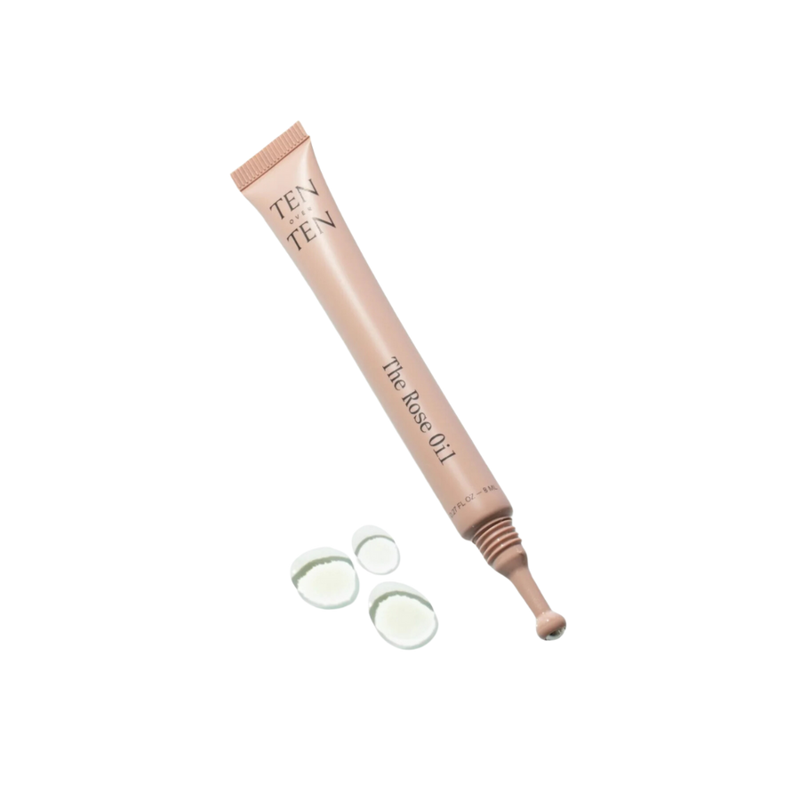 TENOVERTEN The Rose Oil cuticle treatment tube with precision applicator and drops of oil | Twentyseven Toronto