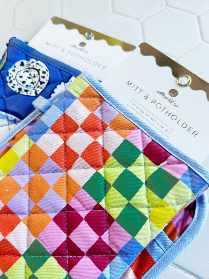 Idlewild Co. Rainbow Check Cotton Oven Mitt + Pot Holder Set | Twentyseven Toronto