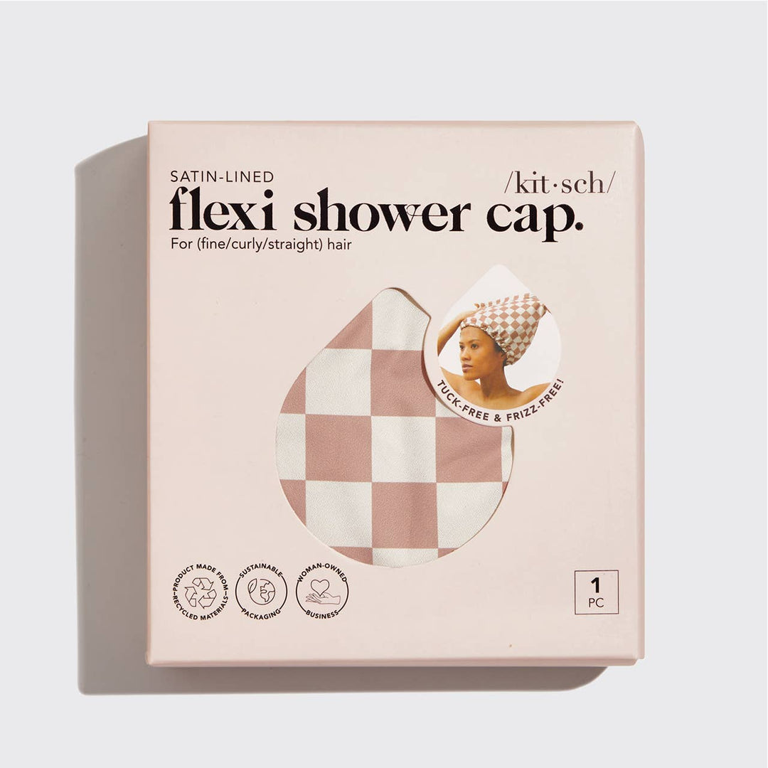 Twentyseven Toronto - KITSCH Satin Lined Flexi Shower Cap - Terracotta Checker
