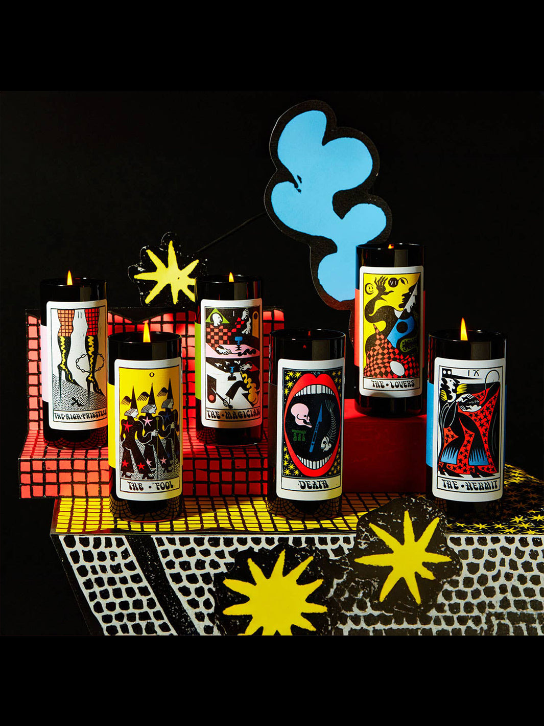 54 Celius Tarot Candles featuring colourful tarot card illustrations by Sophy Hollington | Twentyseven Toronto
