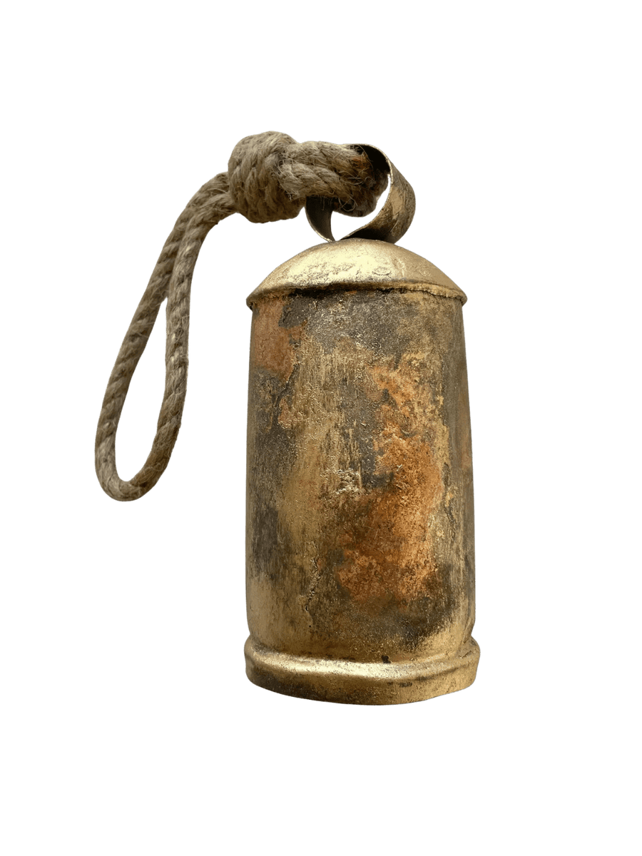 Fort & Field 6 1/2" Tin Brass Finish Bell w/ Wood Striker Jute Hanger | Twentyseven Toronto