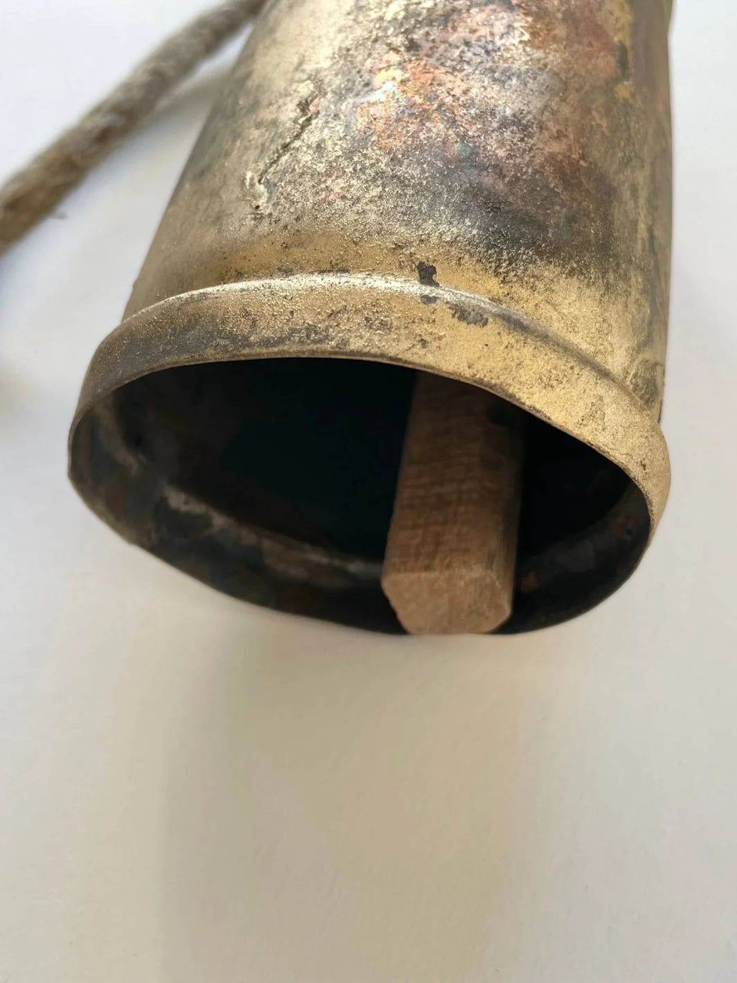 Fort & Field 6 1/2" Tin Brass Finish Bell w/ Wood Striker Jute Hanger | Twentyseven Toronto