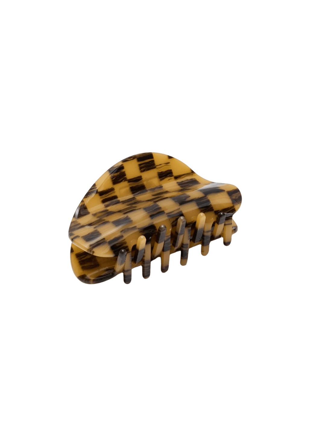 A clean studio shot of the Chunks Checker Claw in Mocha angled against a transparent background | Twentyseven