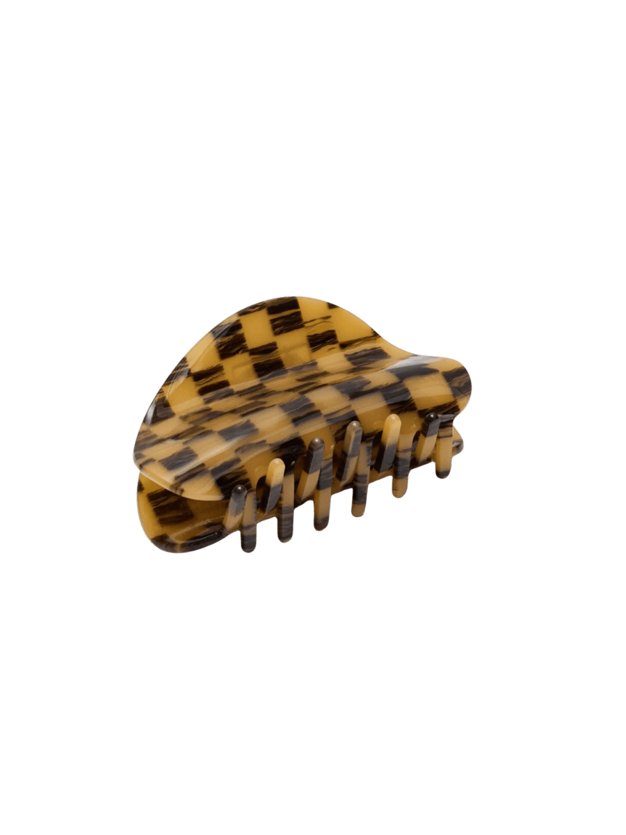 A clean studio shot of the Chunks Checker Claw in Mocha angled against a transparent background | Twentyseven