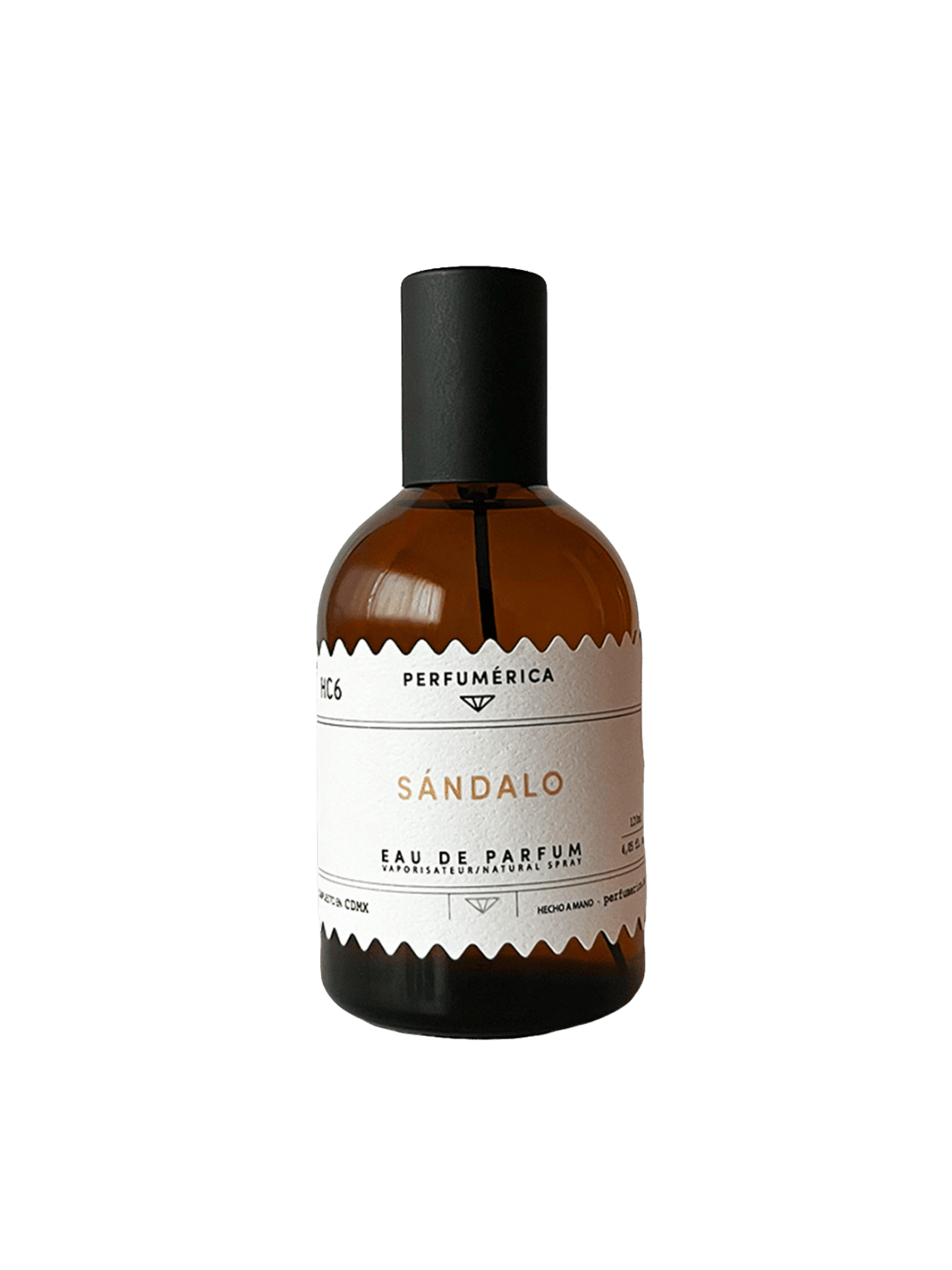 Brown perfume bottle with a black cap, the fragrance 'HC6 Sandalwood Eau de Parfum' from Perfumérica, 120ml | Twentyseven Toronto
