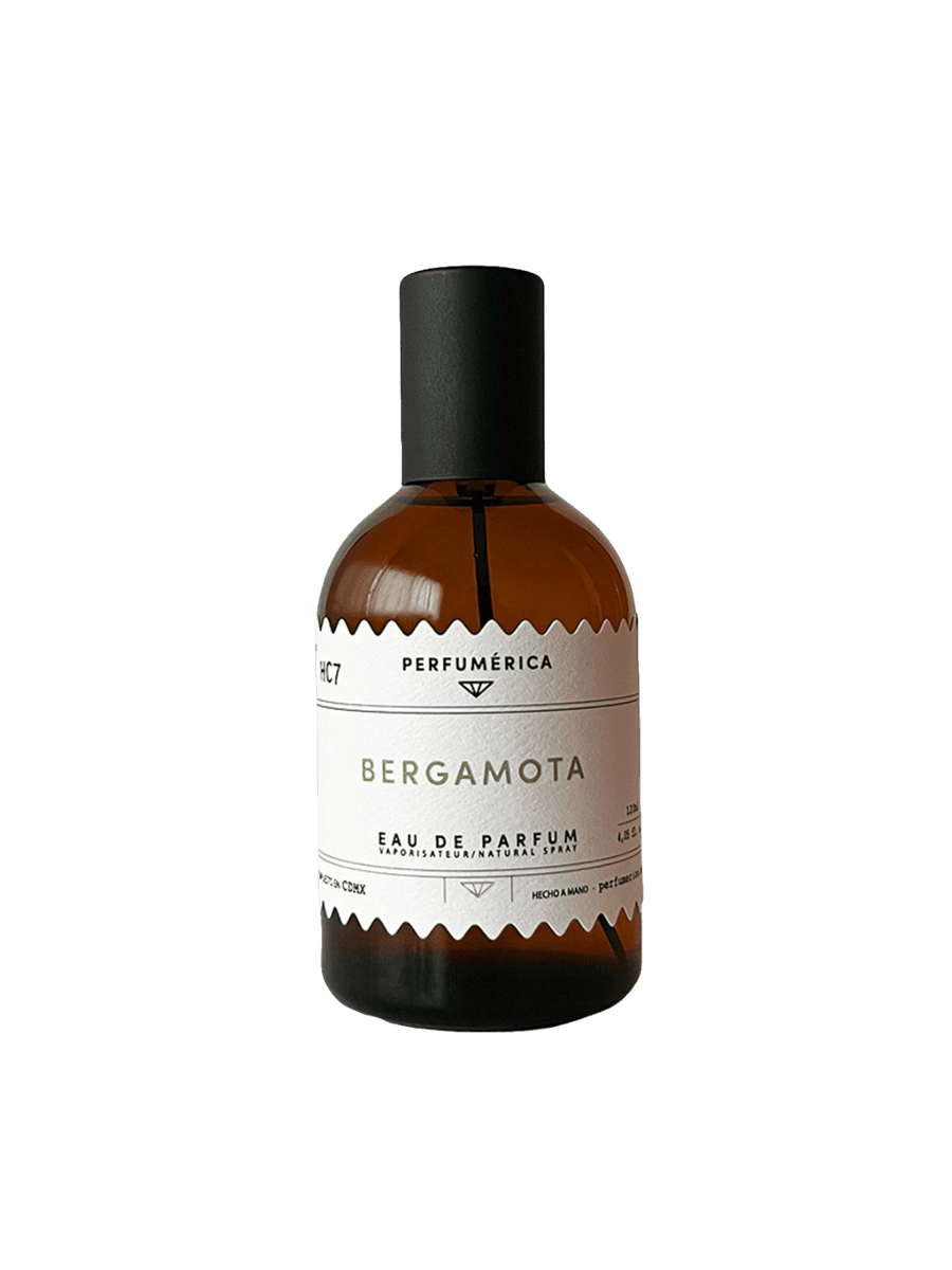 Brown perfume bottle with a black cap, the fragrance 'HC7 Bergamot Eau de Parfum' from Perfumérica, 120ml | Twentyseven Toronto