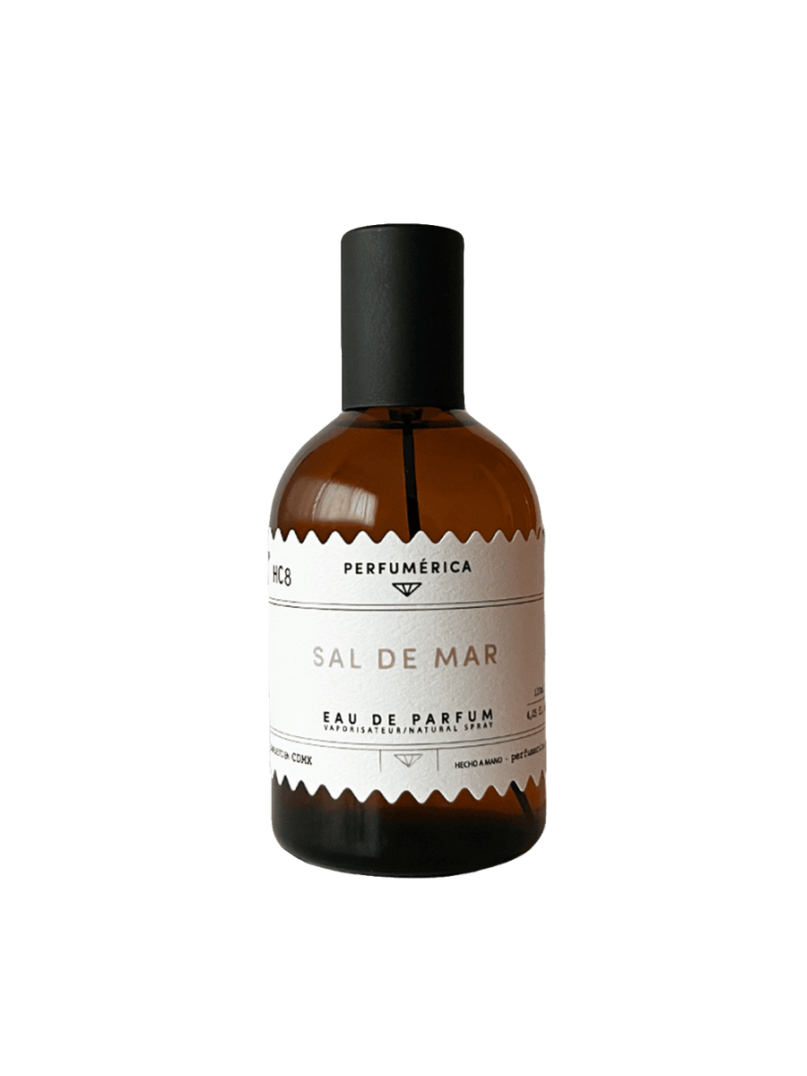 Brown perfume bottle with a black cap, the fragrance 'HC8 Sea Salt Eau de Parfum' from Perfumérica, 120ml | Twentyseven Toronto