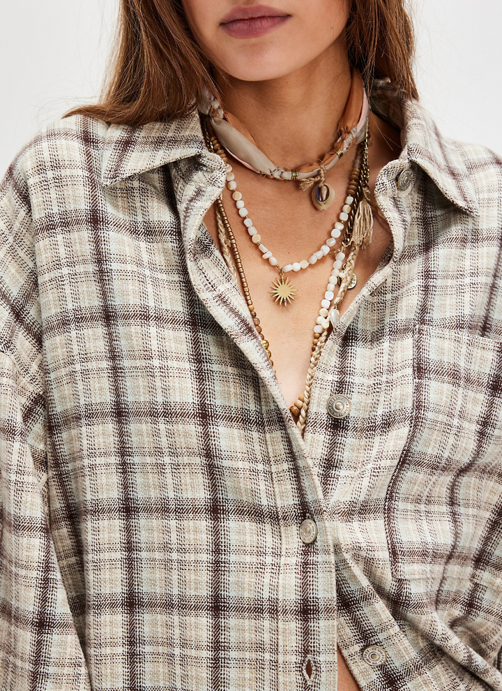 We The Free Ashley Plaid Shirt- Ivory Combo