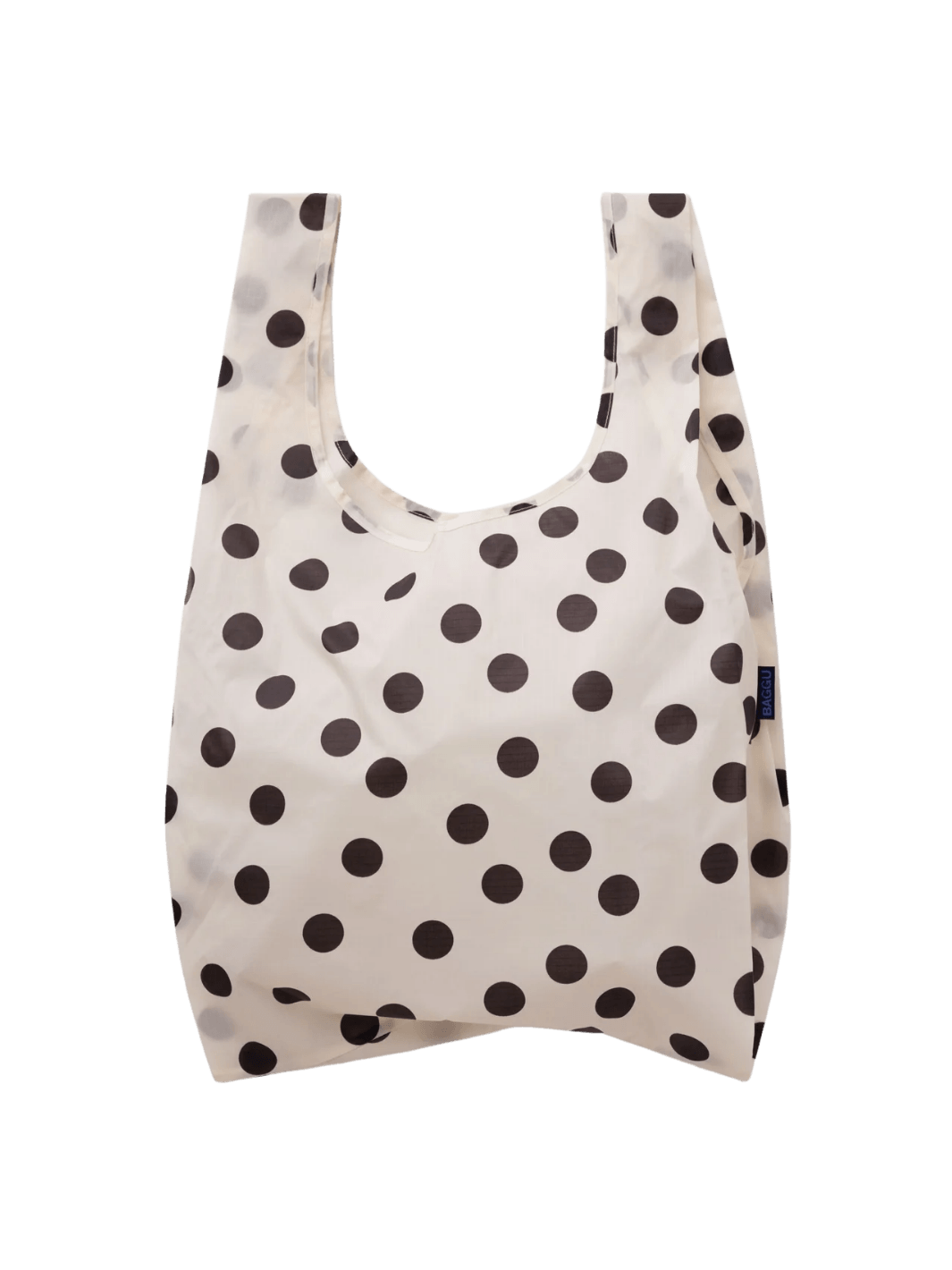 A front product shot displaying the fully opened BAGGU Standard Baggu in Cream and Black Polka Dot | Twentyseven