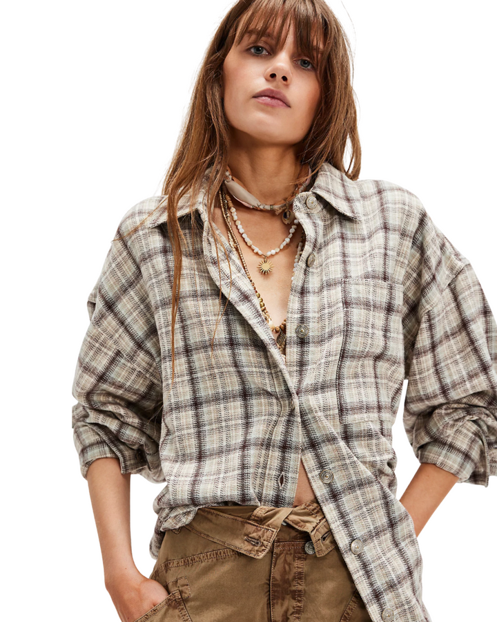 We The Free Ashley Plaid Shirt- Ivory Combo