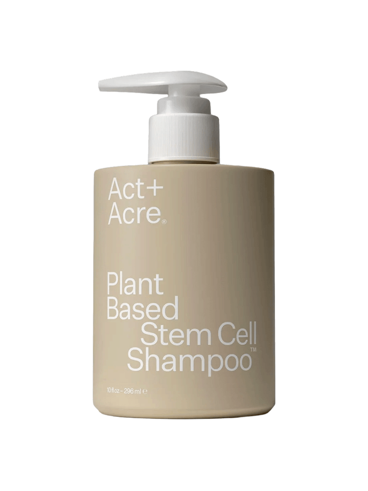 Act+Acre Plant Based Stem Cell Shampoo in beige pump bottle, 10 fl oz | Twentyseven Toronto