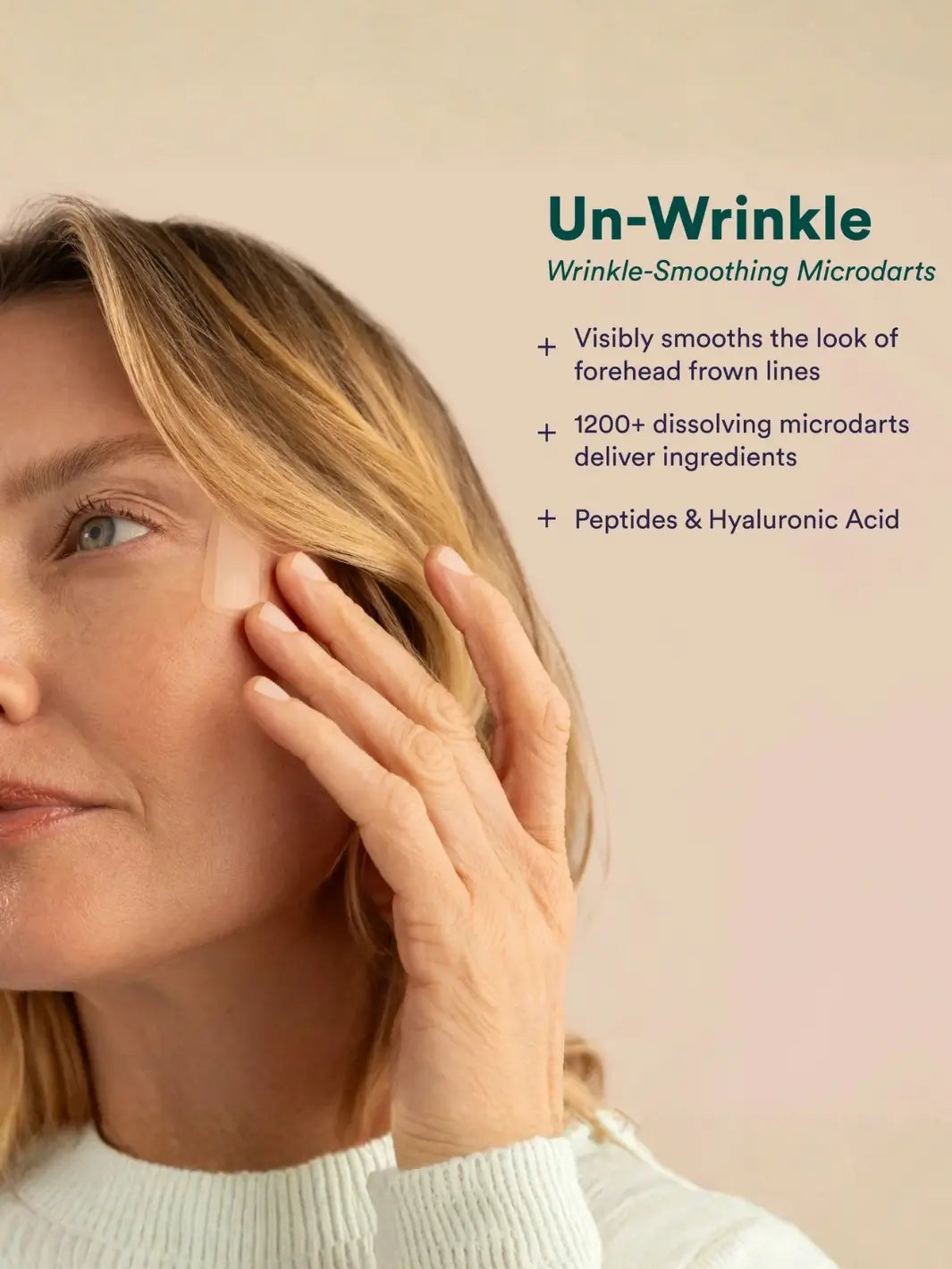 The Good Patch Un-Wrinkle microdart patch applied near the eye, highlighting its smoothing and hydrating benefits | Twentyseven Toronto
