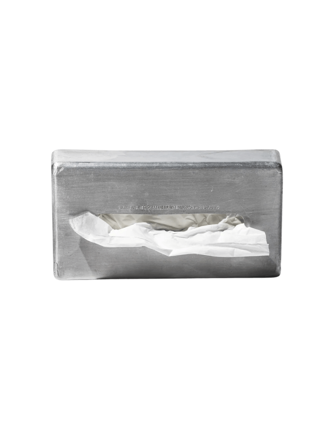 Rectangular Aluminum Tissue Case from Puebco holds a tissue against a transparent background | Twentyseven Toronto