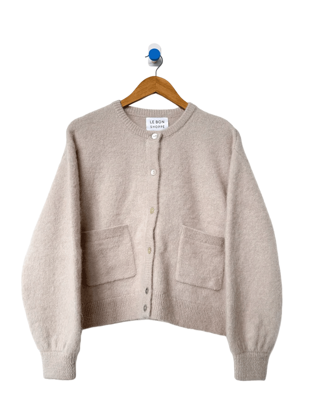 Le Bon Shoppe Amélie Alpaca Cardigan in Smoke, featuring balloon sleeves, shell buttons and two front patch pockets | Twentyseven Toronto
