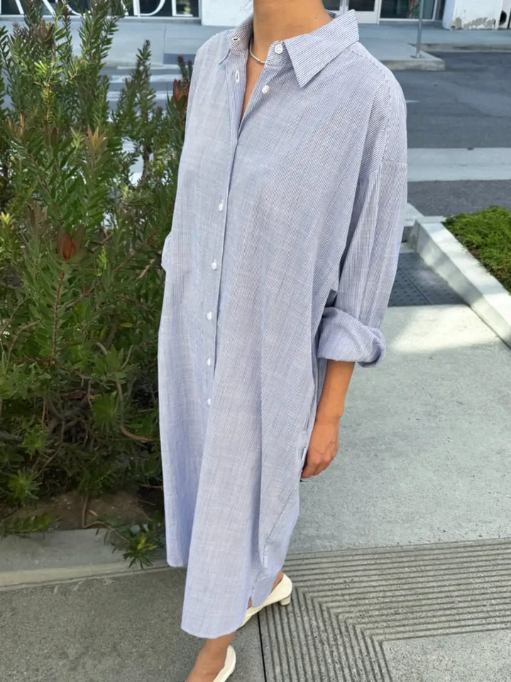 Artist Long Shirt - Blue Pinstripe