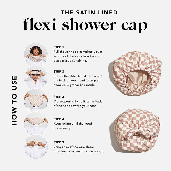 Twentyseven Toronto - KITSCH Satin Lined Flexi Shower Cap - Terracotta Checker