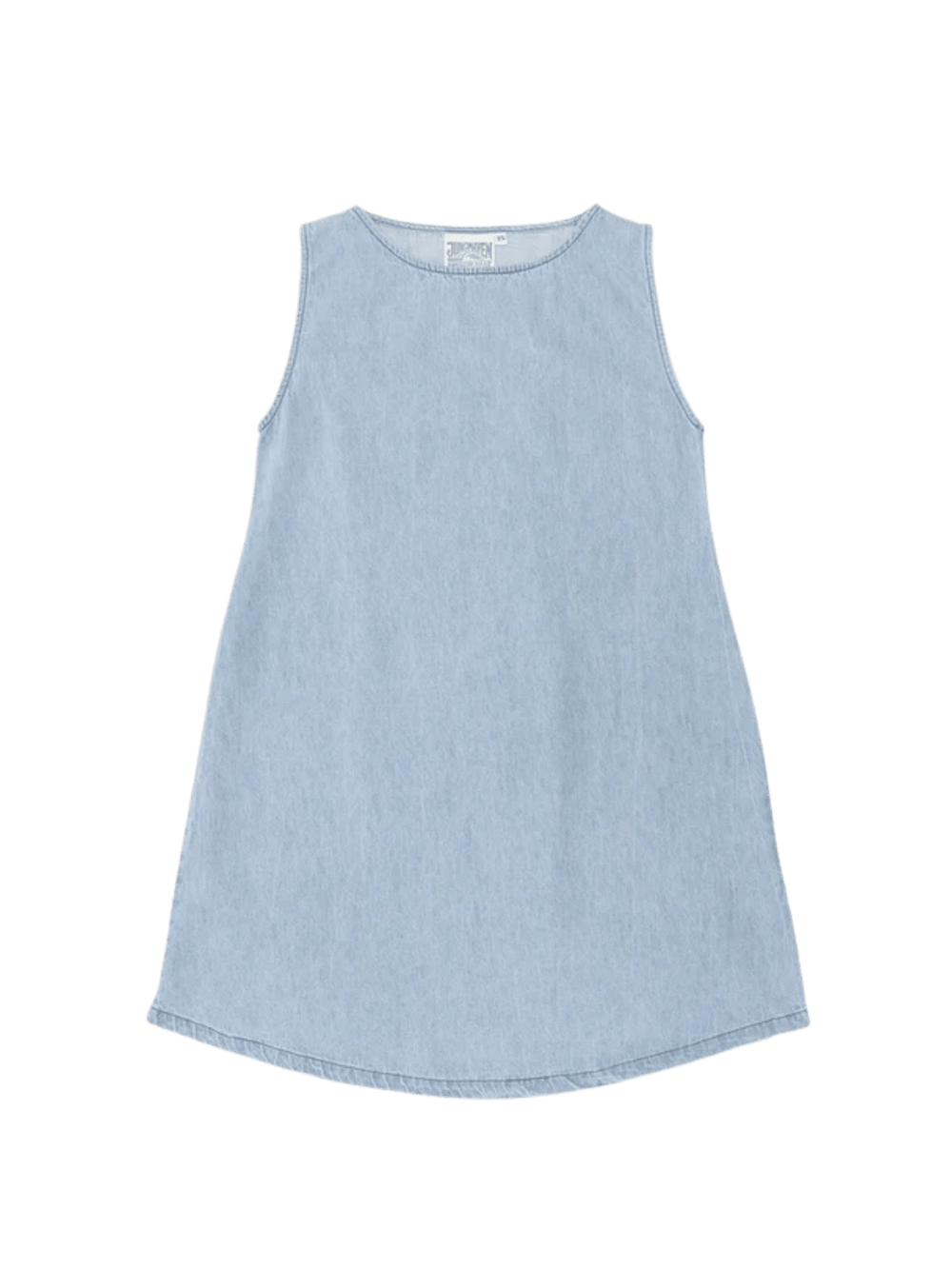 A light blue sleeveless silhouette of the Jungmaven Baez Summer Denim Dress - Light against a transparent background | Twentyseven Toronto
