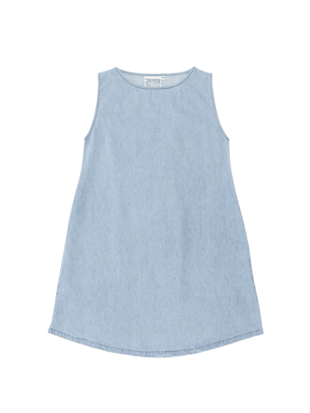 A light blue sleeveless silhouette of the Jungmaven Baez Summer Denim Dress - Light against a transparent background | Twentyseven Toronto
