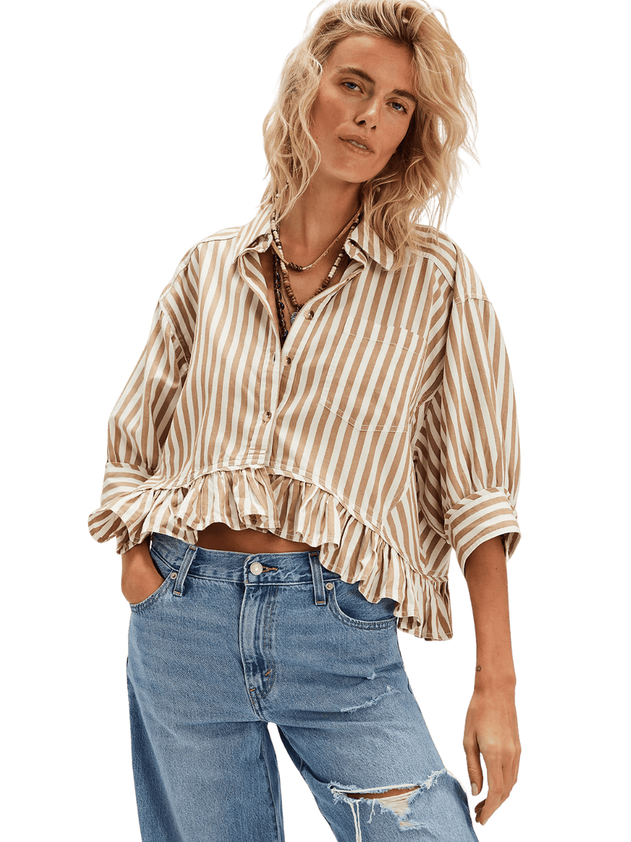 Free People We the Free Bailey Stripe Shirt in Neutral Combo | Twentyseven Toronto