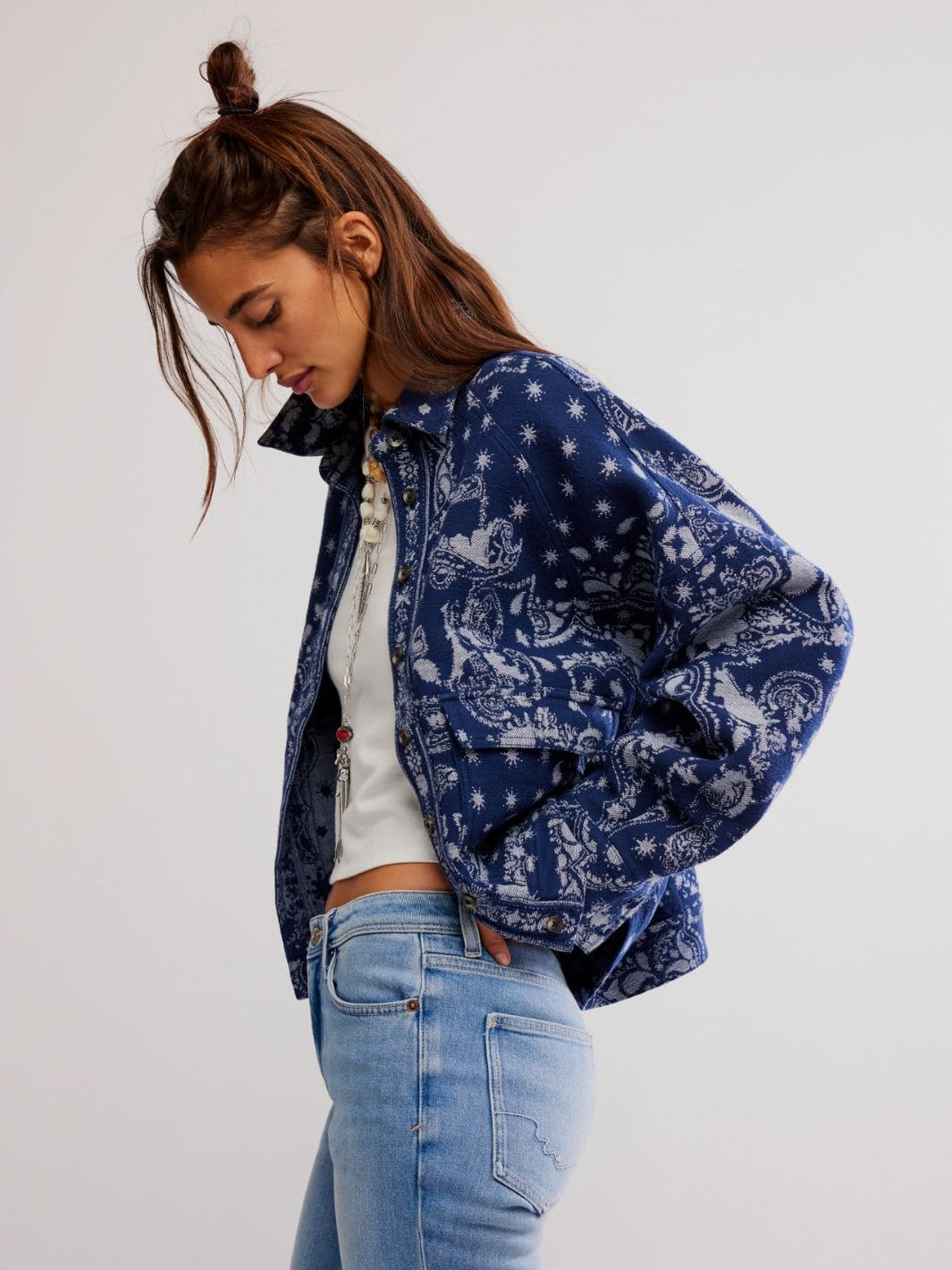 Free People Bandana Jacquard Shirt in Indigo Combo | Twentyseven Toronto