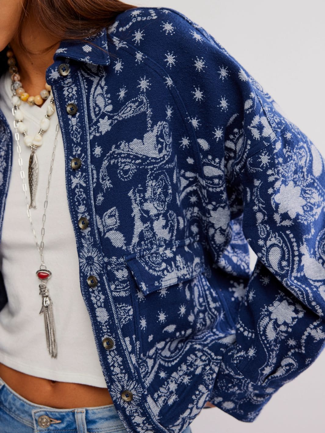Free People Bandana Jacquard Shirt in Indigo Combo | Twentyseven Toronto