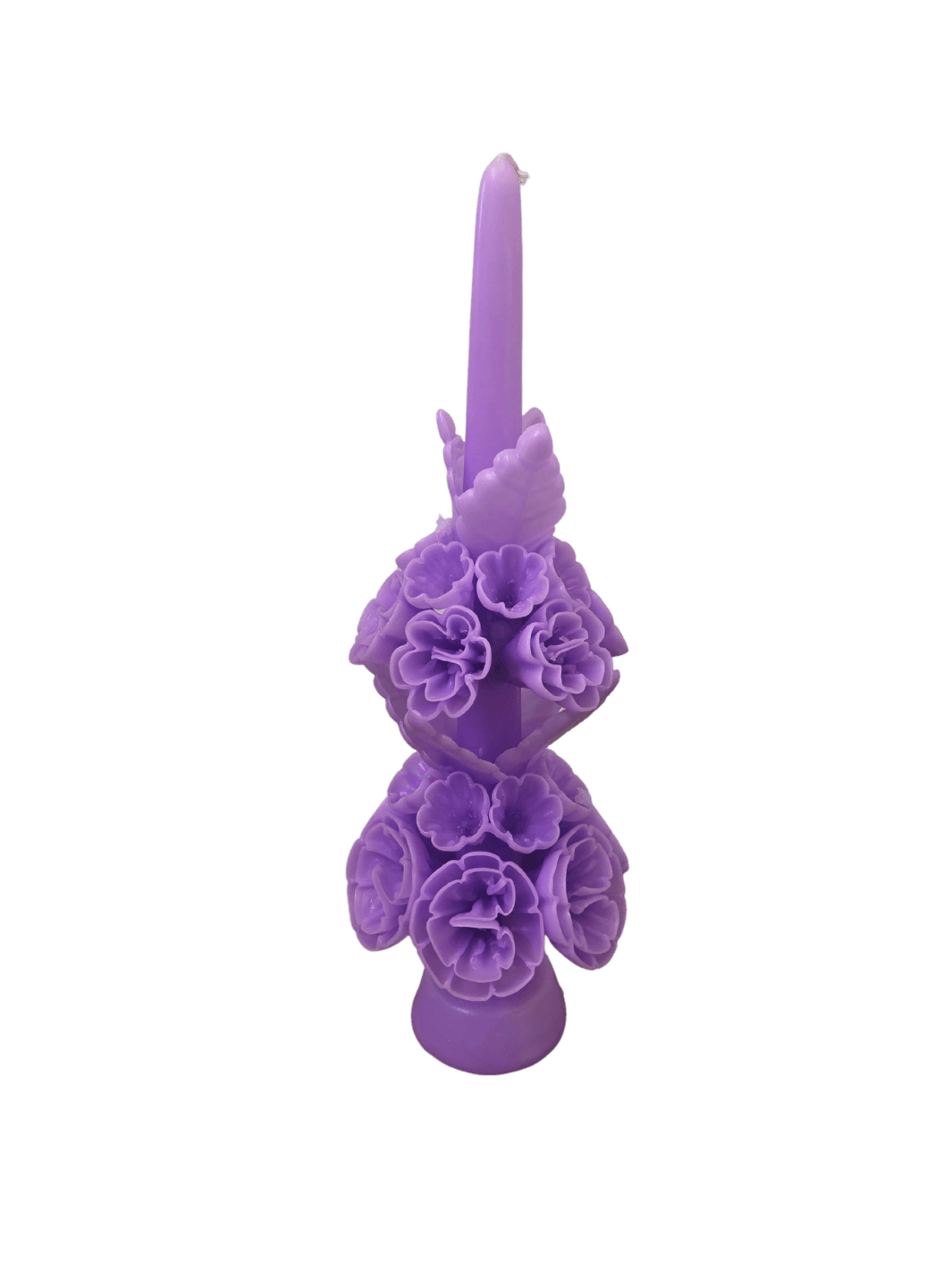 Purple floral wax candle called the Banderilla Scaled Candle in Lavender from Cereria de Jesus against a transparent background | Twentyseven Toronto