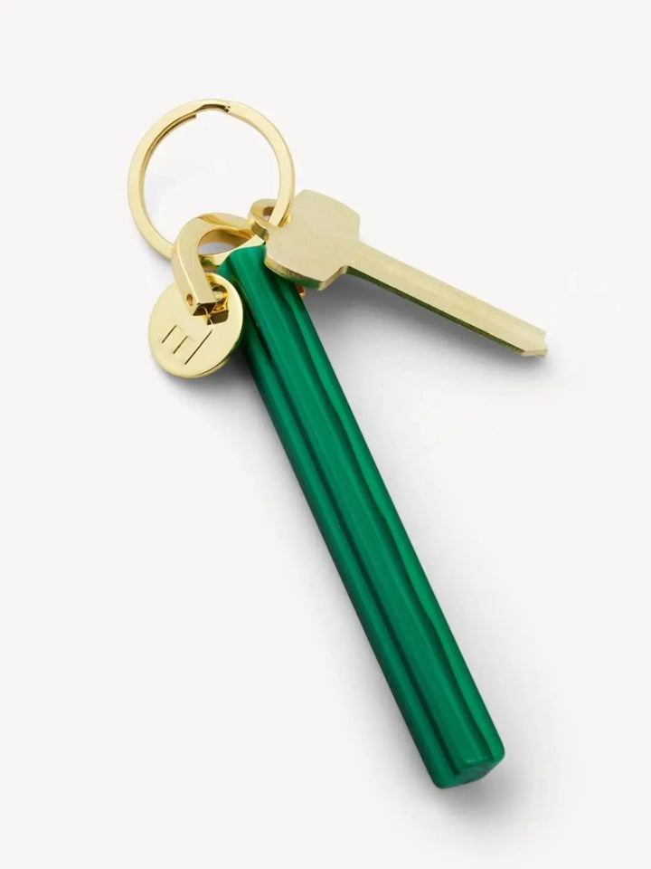 Green Malachite bar keychain with gold accent from MACHETE | Twentyseven Toronto