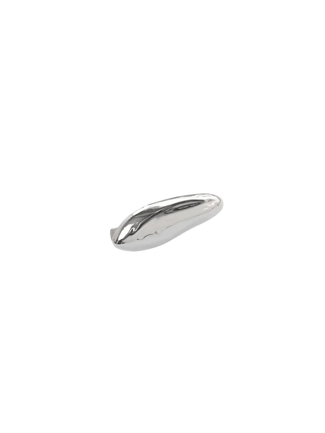 A smooth, silver, pebble-like silhouette of a single Bean Clip in Silver from Wolf Circus on a transparent background | Twentyseven Toronto