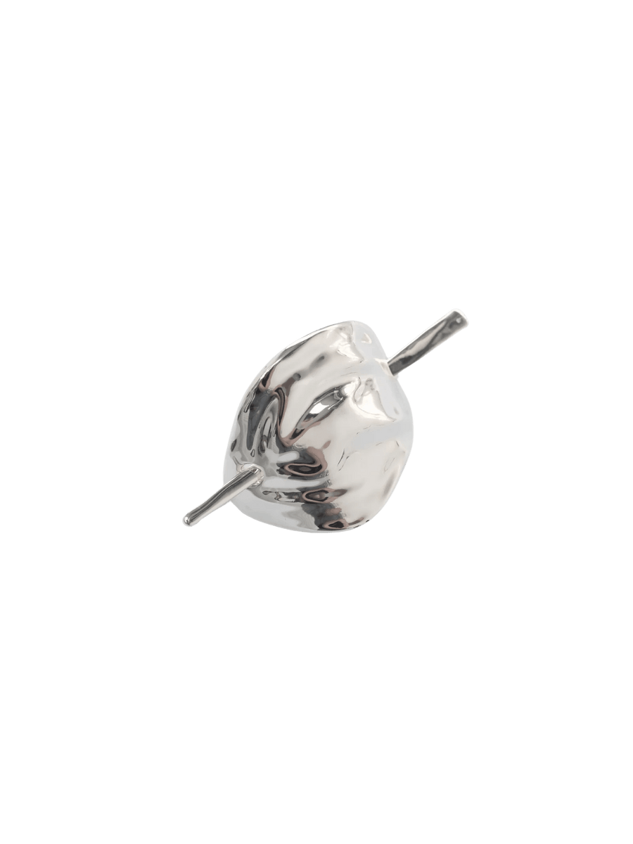 A Bean French Pin in Silver from Wolf Circus highlighting its liquid-silver aesthetic and modern design on a transparent background | Twentyseven Toronto