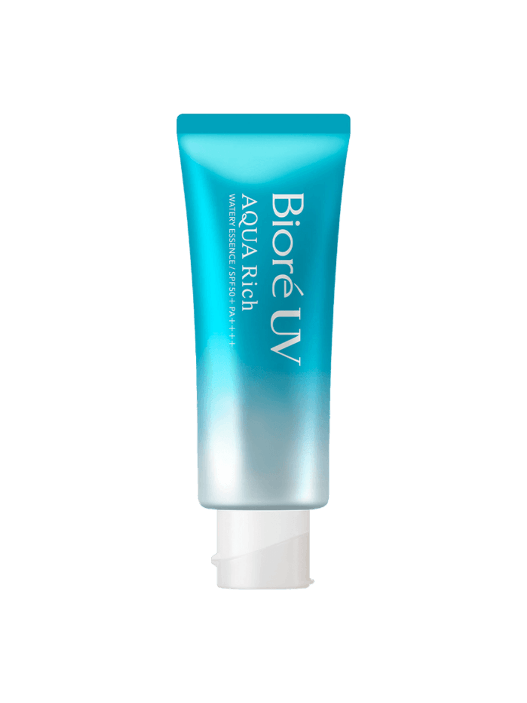 Biore UV Aqua Rich Watery Essence SPF50+ PA++++ blue sunscreen tube on a transparent background | Twentyseven Toronto