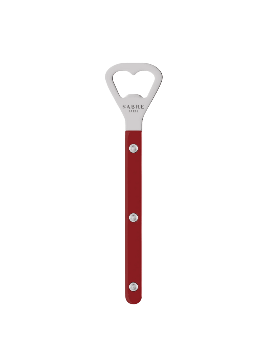 Sabre Paris Shiny Bistrot Solid Bottle Opener in Burgundy displaying the "Sabre Paris" logo engraved on the stainless steel head | Twentyseven Toronto