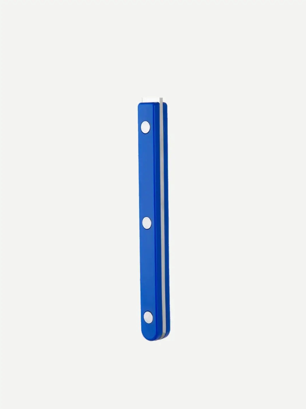 Side view of a handle from the Sabre Paris Bistrot Solid Shiny 5 Piece Cutlery Set in Lapis Blue, highlighting blue finish and the triple-rivet stainless steel detail | Twentyseven Toronto