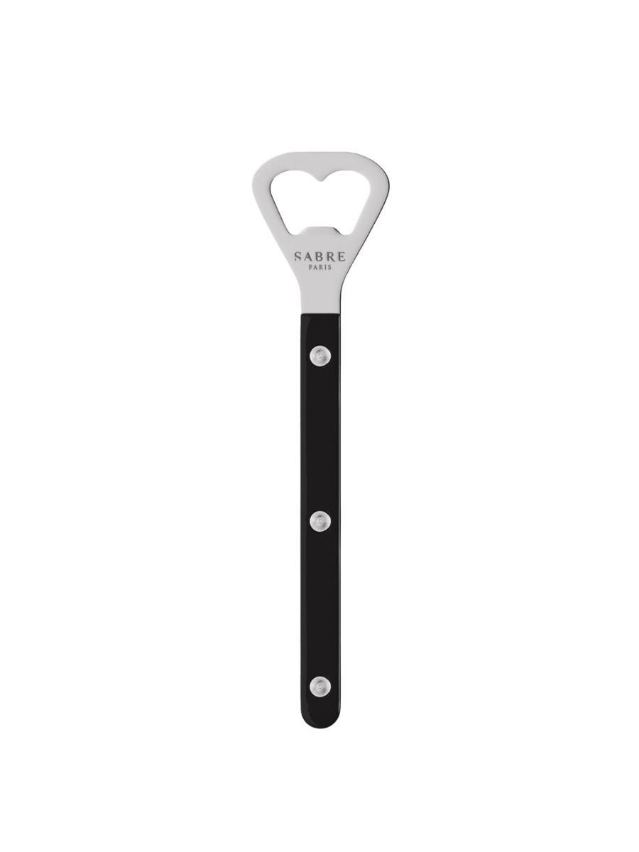 Sabre Paris Shiny Bistrot Solid Bottle Opener in Black displaying the "Sabre Paris" logo engraved on the stainless steel head | Twentyseven Toronto