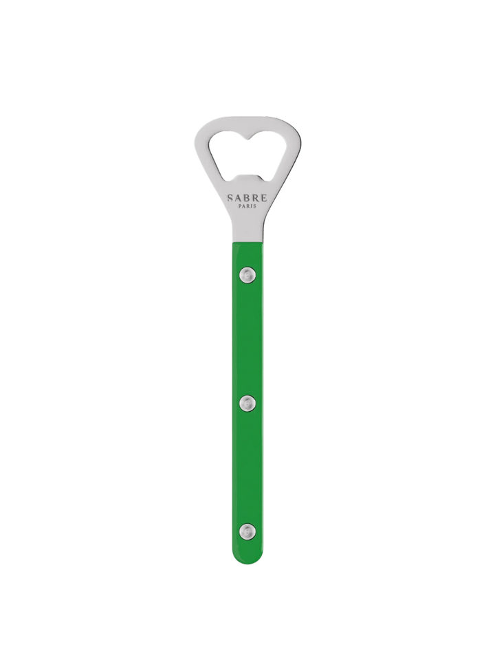 Sabre Paris Shiny Bistrot Solid Bottle Opener in Garden Green displaying the "Sabre Paris" logo engraved on the stainless steel head | Twentyseven Toronto