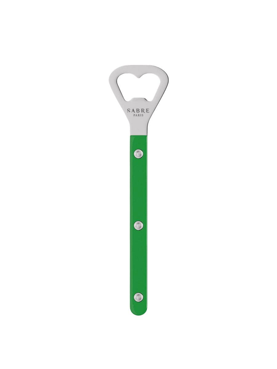 Sabre Paris Shiny Bistrot Solid Bottle Opener in Garden Green displaying the "Sabre Paris" logo engraved on the stainless steel head | Twentyseven Toronto