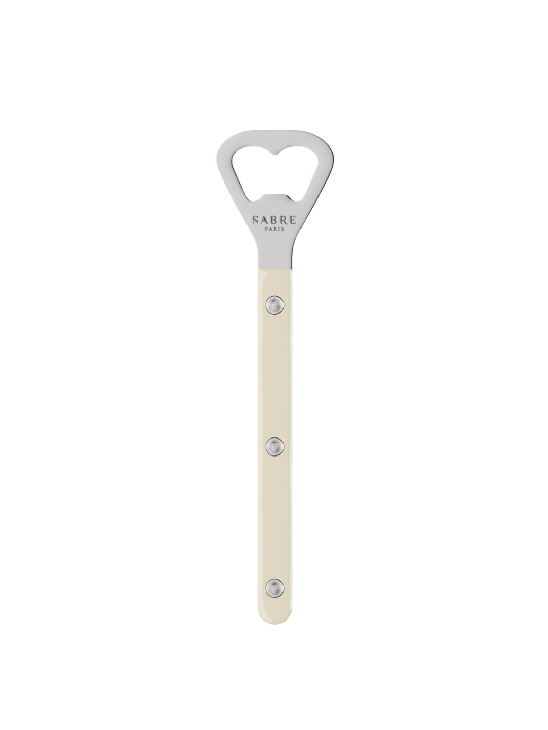 Sabre Paris Shiny Bistrot Solid Bottle Opener in Ivory displaying the "Sabre Paris" logo engraved on the stainless steel head | Twentyseven Toronto