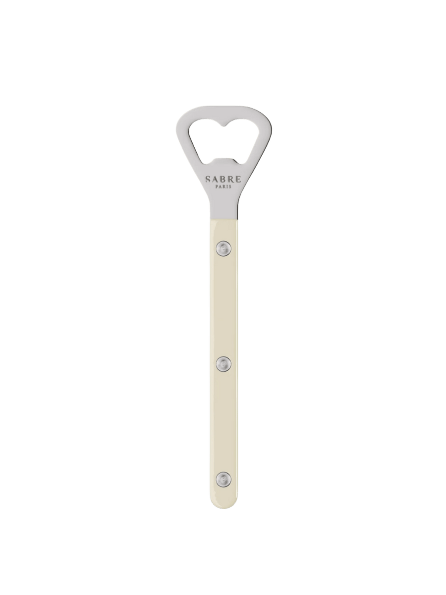 Sabre Paris Shiny Bistrot Solid Bottle Opener in Ivory displaying the "Sabre Paris" logo engraved on the stainless steel head | Twentyseven Toronto