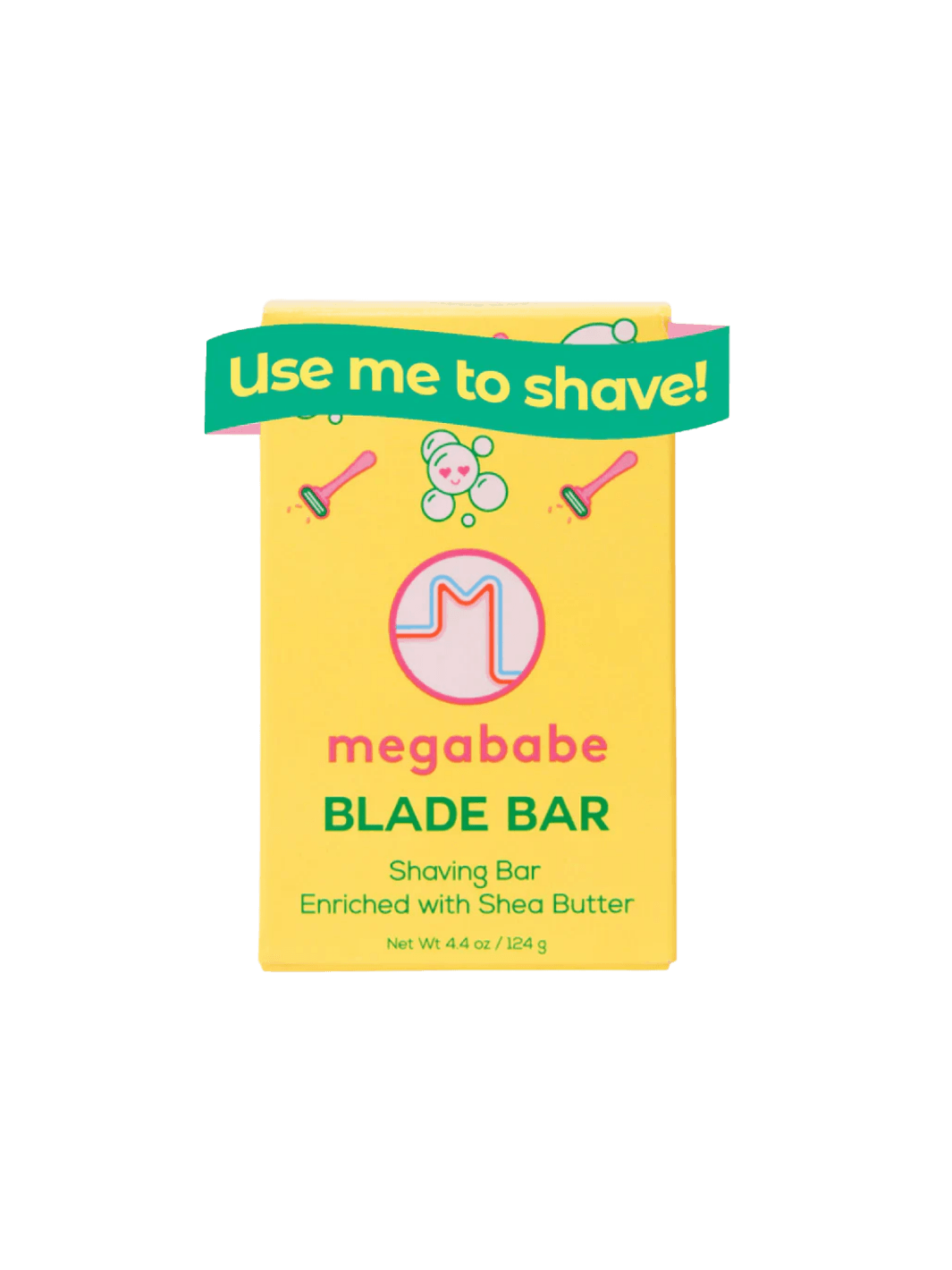 Yellow packaging of Megababe Blade Bar on a transparent background | Twentyseven Toronto