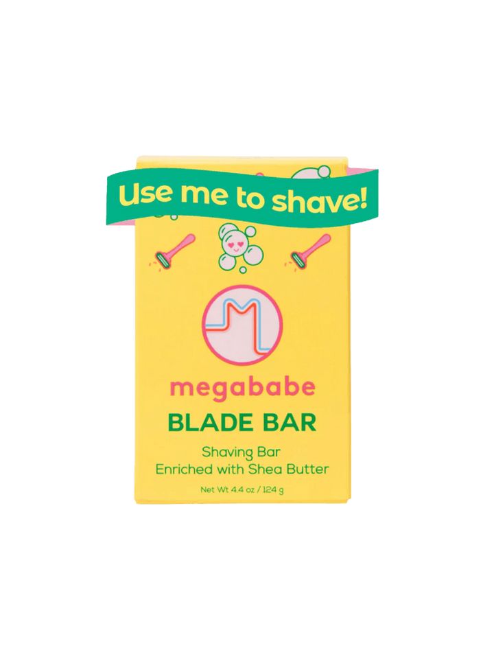 Yellow packaging of Megababe Blade Bar on a transparent background | Twentyseven Toronto