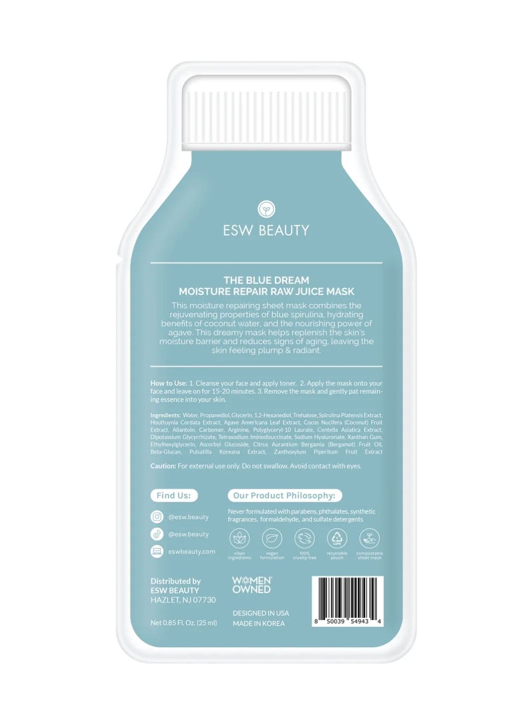 ESW Beauty The Blue Dream Moisture Repair Raw Juice Sheet Mask | Twentyseven Toronto