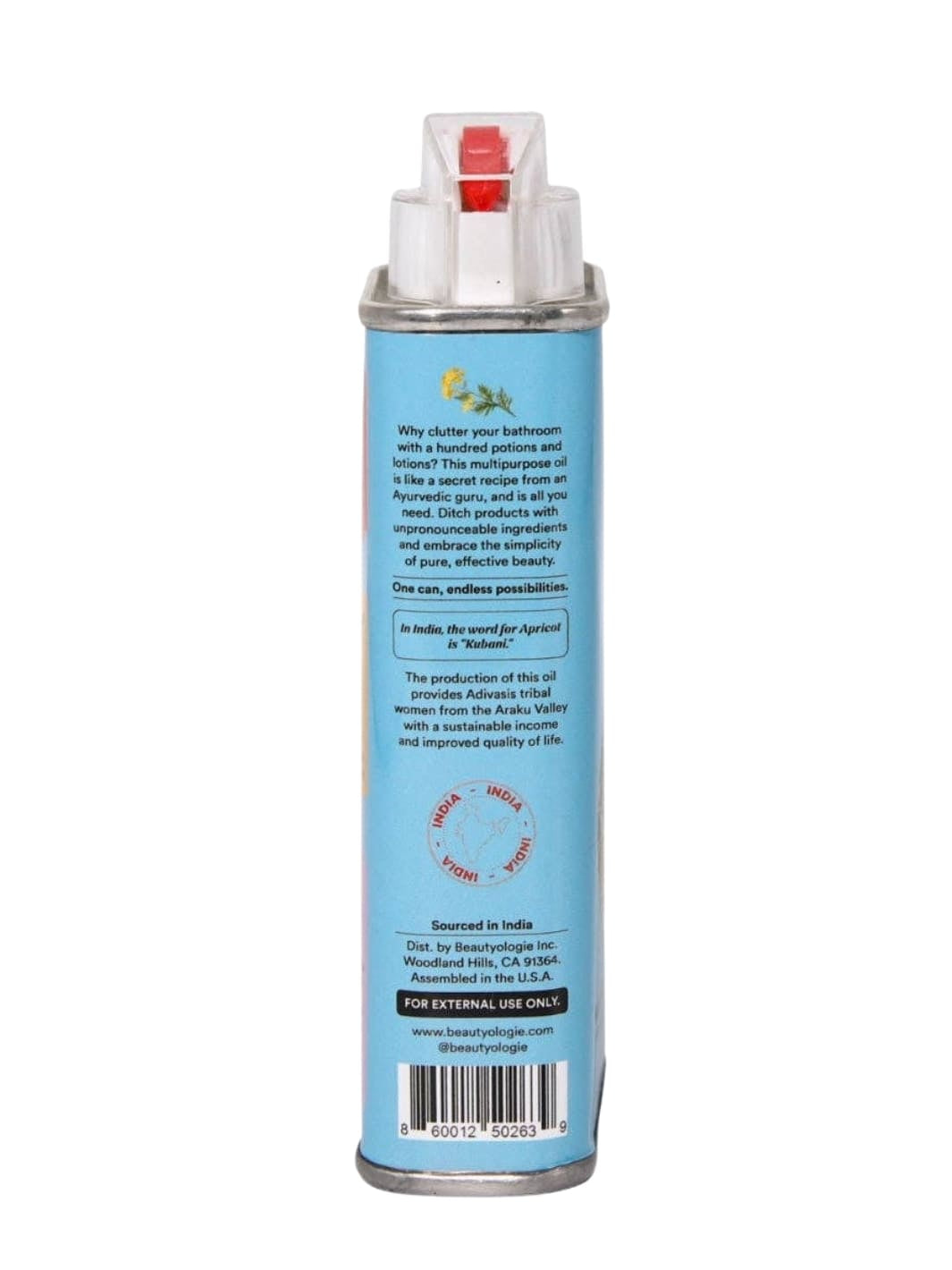 Blue tin can of WOO World of Oils Organic Blue Tansy + Apricot Oil side view | 3.4 oz | 100 ml | Twentyseven Toronto