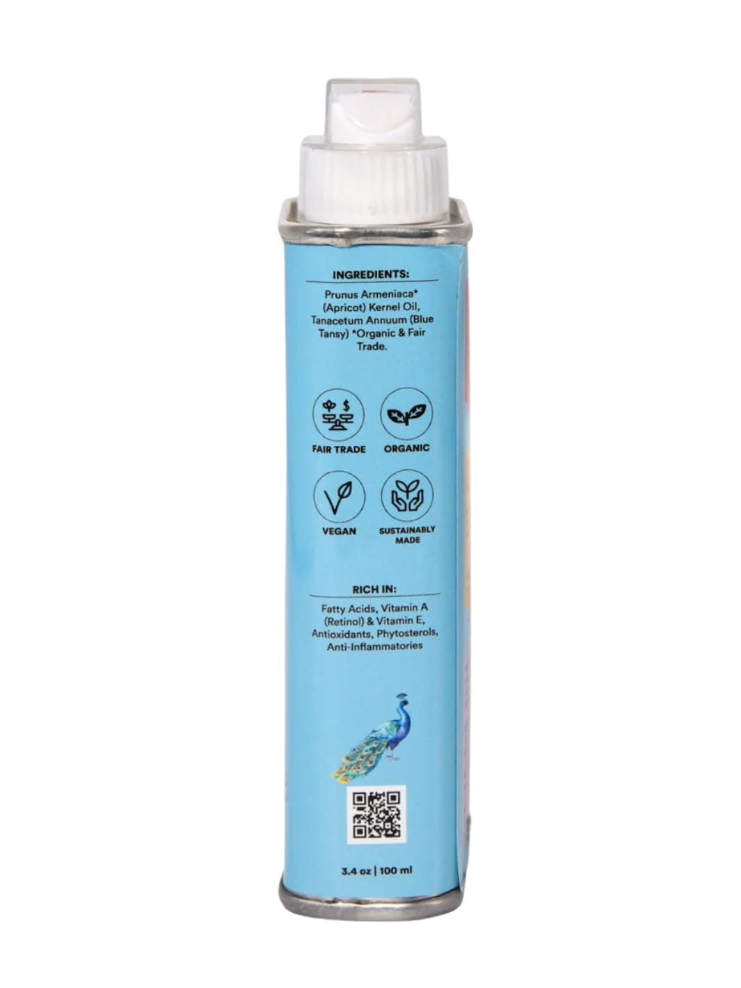 Blue tin can of WOO World of Oils Organic Blue Tansy + Apricot Oil with ingredients label | 3.4 oz | 100 ml | Twentyseven Toronto