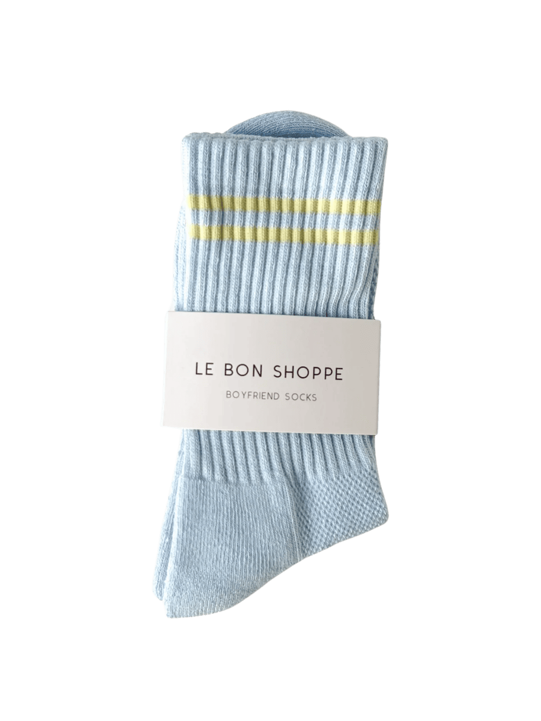 Light blue with yellow stripes Boyfriend Socks in 'Pastel Sky' from Le Bon Shoppe | Twentyseven Toronto