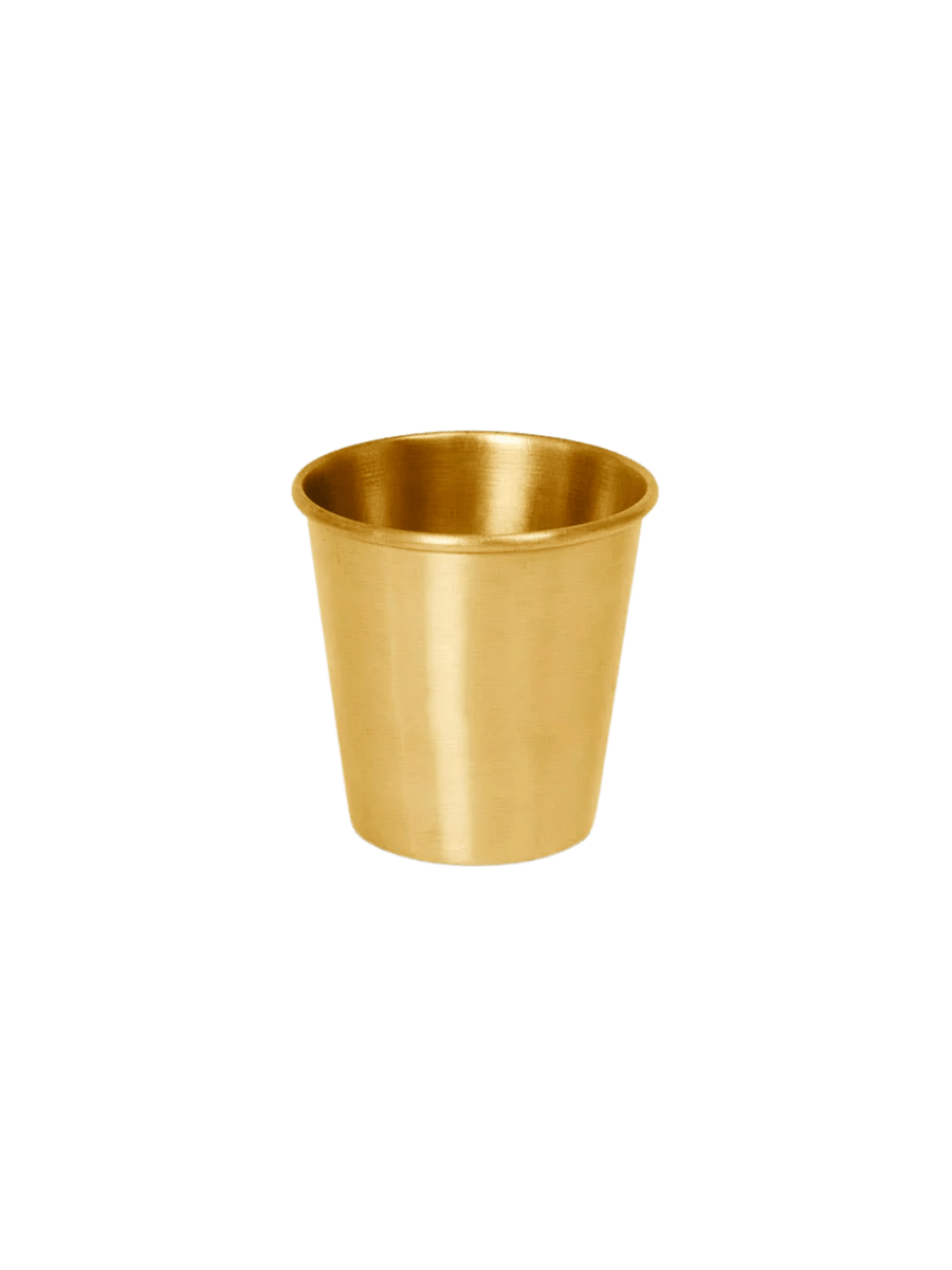 Fog Linen Work Brass Cup with a brushed metallic finish shown against a transparent background | Twentyseven Toronto